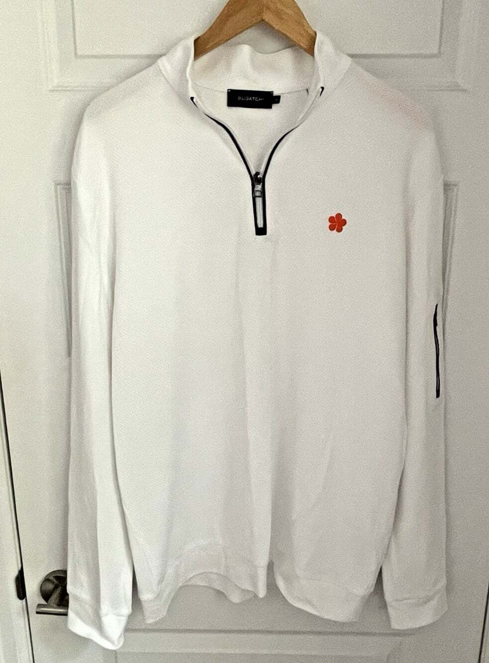 Bugatchi Beehive Quarter-Zip Pullover Mens L White 100% Cotton Long Sleeve Golf